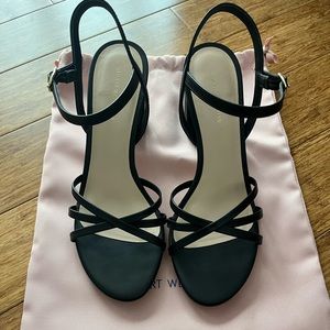 Stuart Weitzman, Black Starla, Smooth Cafe, size 8.5 (39) Sandals